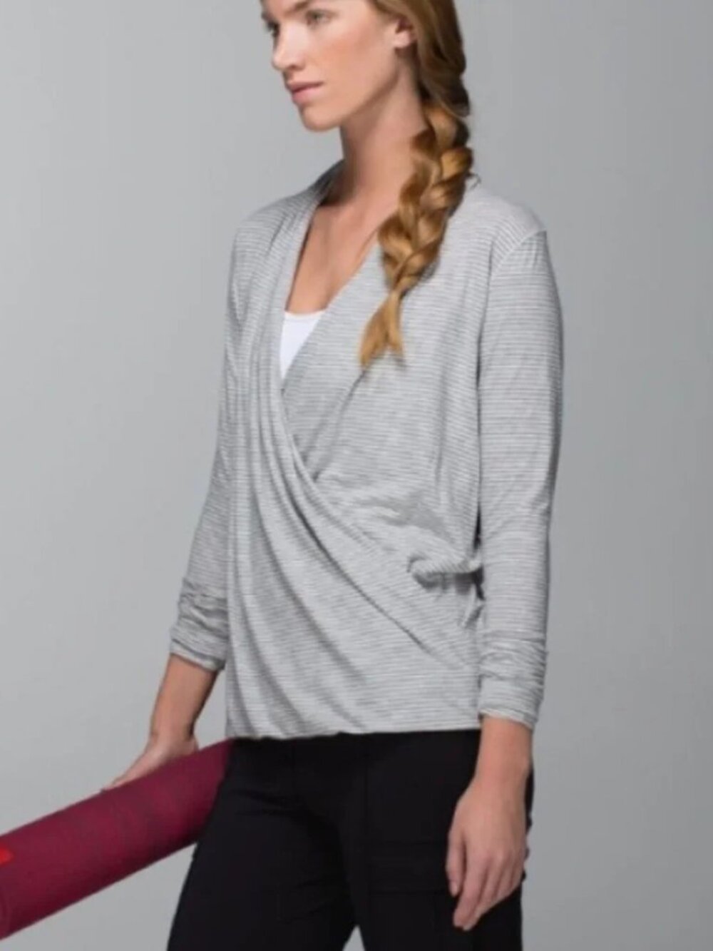 Lululemon Grey White Striped Radiant Wrap Long Sleeve Top